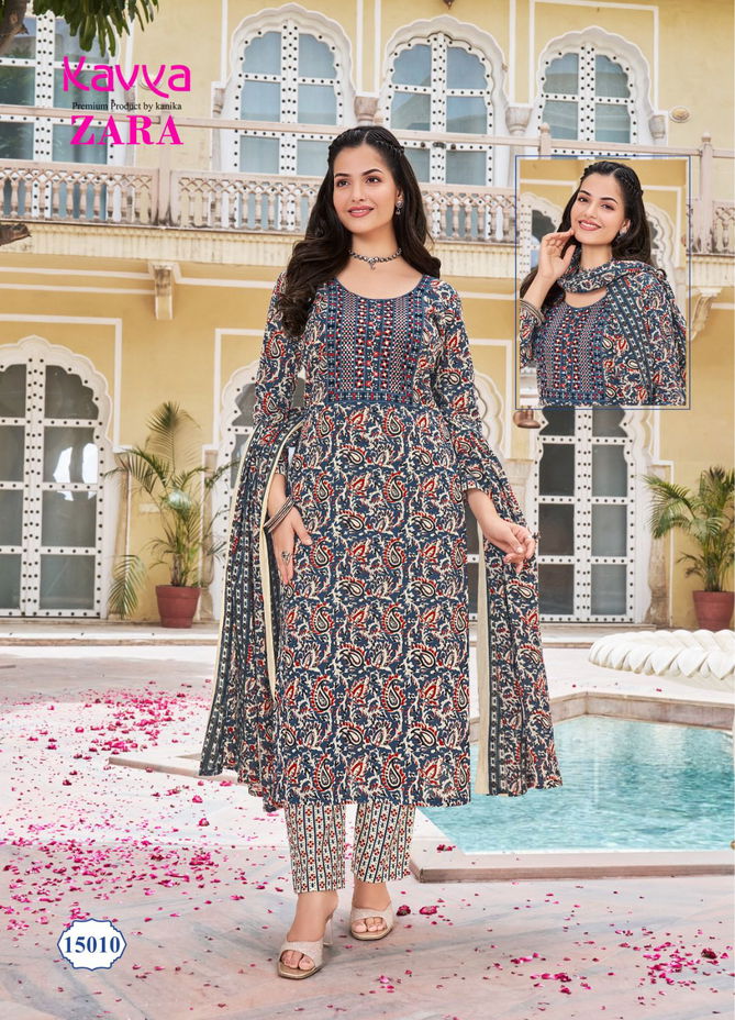 Zara Vol 15 By Kavya Cambric Cotton Embroidery Kurti With Bottom Dupatta Wholesale Online